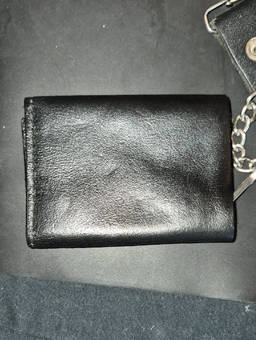 Vintage Harley-Davidson Black Leather Trifold Wallet with Silver Chain